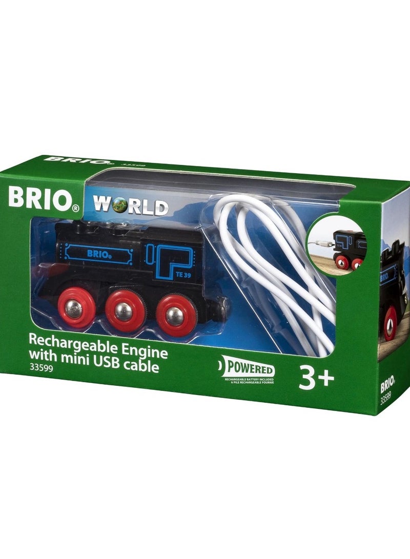 BRIO Rechargeable Black Steam Engine with Light & USB Charging – Classic Wooden Train Engine for Kids Age 3+ – Compatible with BRIO World Railway Sets | 33599-B - Image 1