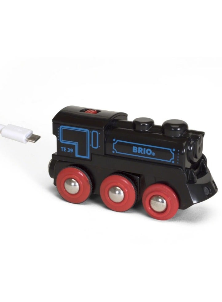 BRIO Rechargeable Black Steam Engine with Light & USB Charging – Classic Wooden Train Engine for Kids Age 3+ – Compatible with BRIO World Railway Sets | 33599-B - Image 2