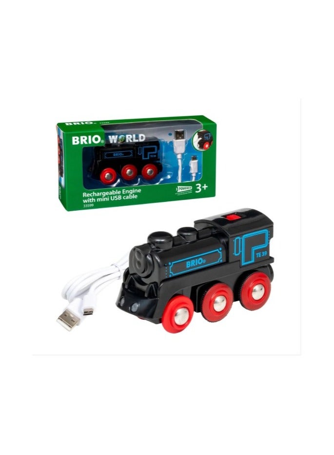 BRIO Rechargeable Black Steam Engine with Light & USB Charging – Classic Wooden Train Engine for Kids Age 3+ – Compatible with BRIO World Railway Sets | 33599-B - Image 4