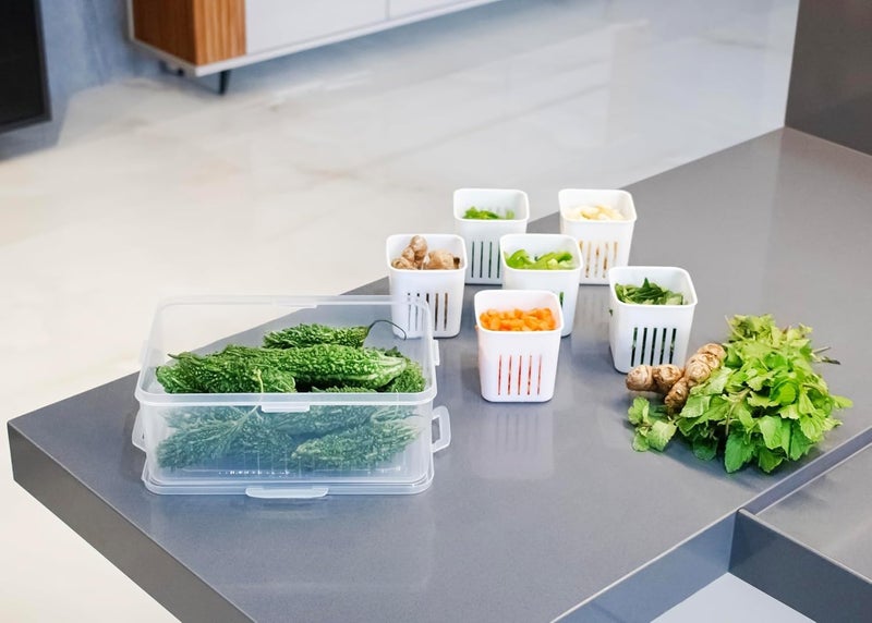 FRALUPO Fridge Storage Boxes Freezer Storage Containers 6 Grid fridge Storage Box Container for KitchenStorage in Kitchen Vegetable Storage Draining Crisper Refrigerator Food Box - Image 4