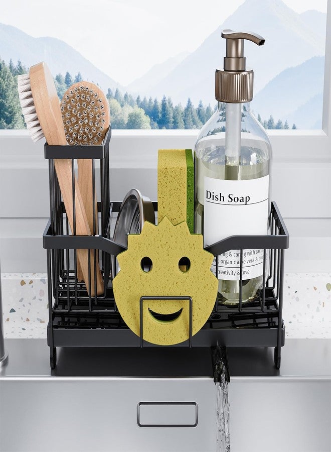 Fssvcd Maifan Kitchen Sink Caddy Organzier Sponge Holder for Kitchen Sink with High Brush Holder, Stainless Steel Rustproof Dish and Smiley Holder for Storage Countertop Essentials Accessories