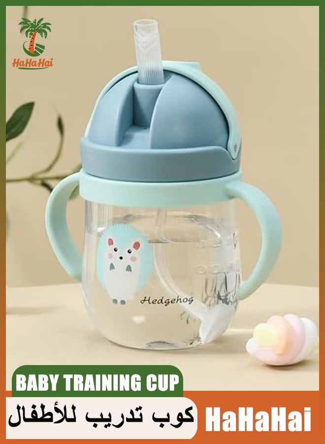 HaHaHai 250ml Baby Training Cup With Handle Water Bottle,Soft Spout Learner Cup,Baby Sippy Cups Anti-Drop Material(Green) - Image 1