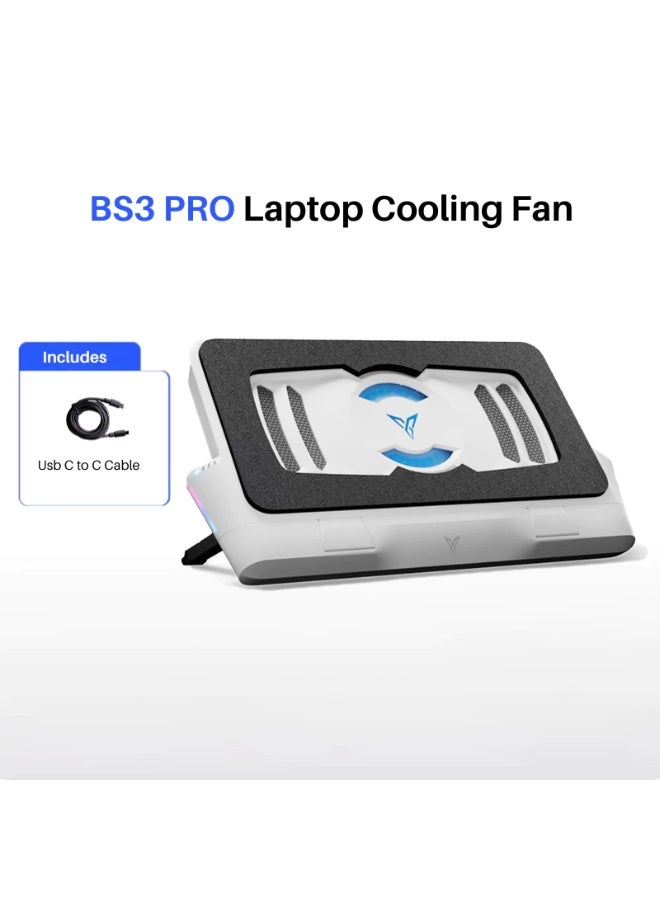 فلاي ديجي مبرد لابتوب Flydigi BS3 Pro احترافي بتقنية التوربو ذات الضغط الهوائي المغلق، نظام تقليل ضوضاء ثلاثي، تحكم ذكي بدرجة الحرارة، قاعدة تبريد RGB لأجهزة اللابتوب المخصصة للألعاب مقاس 15.6 بوصة فأكبر بسرعة تصل إلى 4000 دورة في الدقيقة - Image 1