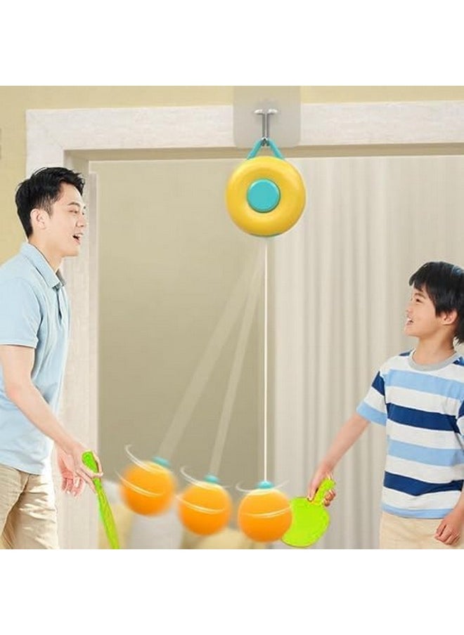 Eitheo Indoor Hanging Table Tennis Set for Kids, Table Tennis Self Training Game Set with 3 Ping Pong Balls & 1 Pair Paddle, Ping Pong Training Set Portable Adjustable Game for Kids - Multicolor