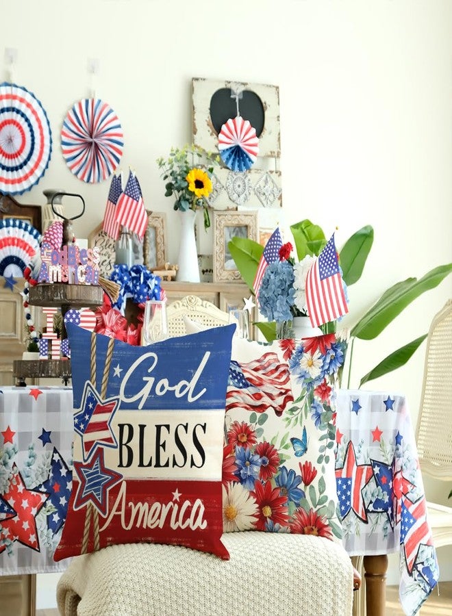 GEEORY 4th of July God Bless America Pillow Covers 18x18 Inch Set of 4, Stars and Stripes Faith Freedom Decorative Throw Pillows Patriotic Decorations Independence Day Decor for Home G700-18 - Image 3