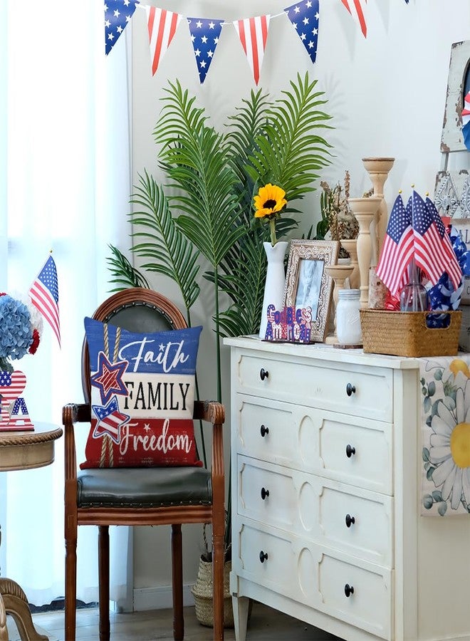 GEEORY 4th of July God Bless America Pillow Covers 18x18 Inch Set of 4, Stars and Stripes Faith Freedom Decorative Throw Pillows Patriotic Decorations Independence Day Decor for Home G700-18 - Image 2