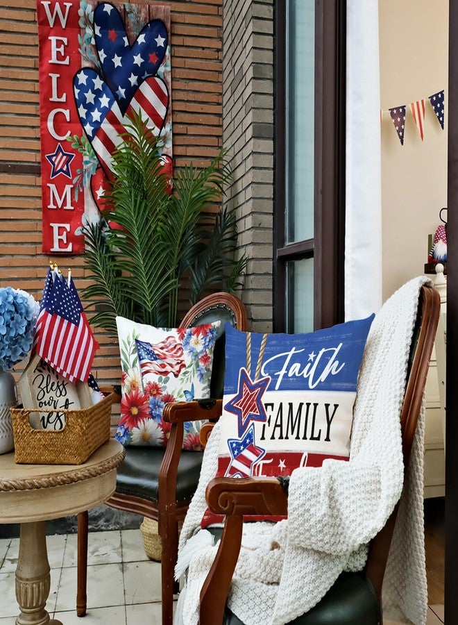 GEEORY 4th of July God Bless America Pillow Covers 18x18 Inch Set of 4, Stars and Stripes Faith Freedom Decorative Throw Pillows Patriotic Decorations Independence Day Decor for Home G700-18 - Image 4