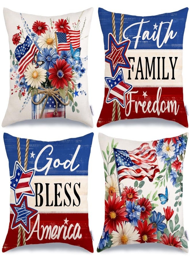 GEEORY 4th of July God Bless America Pillow Covers 18x18 Inch Set of 4, Stars and Stripes Faith Freedom Decorative Throw Pillows Patriotic Decorations Independence Day Decor for Home G700-18 - Image 1