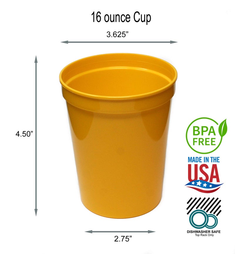 Rolling Sands 16 Oz Reusable Plastic Stadium Cups  Bulk 50 Pk  USA Made  BPA-Free Dishwasher Safe Plastic Tumblers  Yellow - Image 2