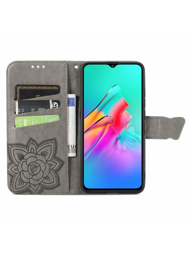 زبون جراب لهاتف Infinix Smart 5 من الجلد المنقوش بنقشة زهور الفراشة مع حامل وفتحات للبطاقات ومحفظة وحبل تعليق - Image 4