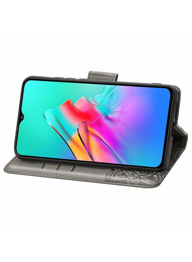 زبون جراب لهاتف Infinix Smart 5 من الجلد المنقوش بنقشة زهور الفراشة مع حامل وفتحات للبطاقات ومحفظة وحبل تعليق - Image 3