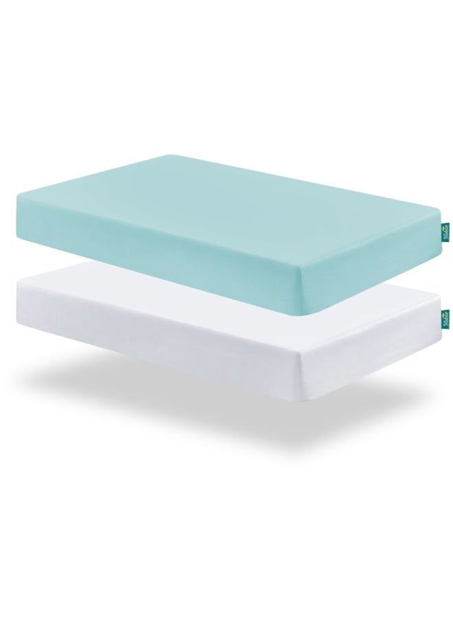 Biloban Crib Sheets Fitted for Standard Crib Mattress 2 Pack, Ultra Soft Baby Sheets for Crib, Machine Washable, Microfiber, White & Aqua - Image 1