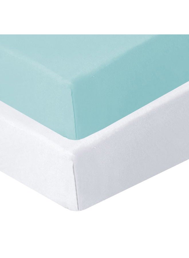 Biloban Crib Sheets Fitted for Standard Crib Mattress 2 Pack, Ultra Soft Baby Sheets for Crib, Machine Washable, Microfiber, White & Aqua - Image 3