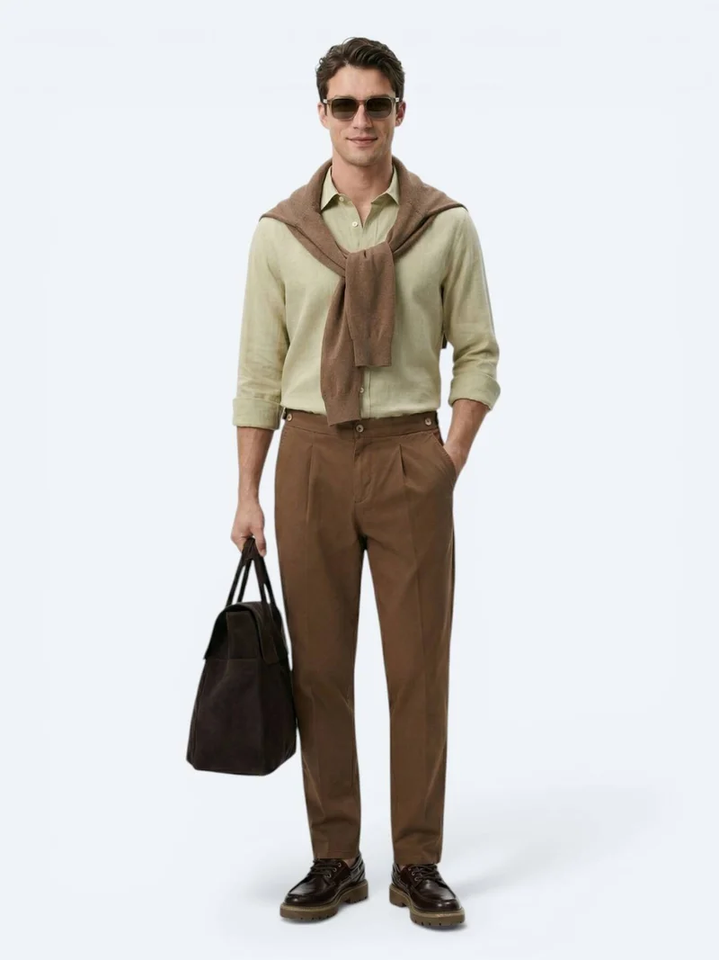 Kip Oil Green Plain Regular Fit Long Weaving Casual 100% Cotton Shirt