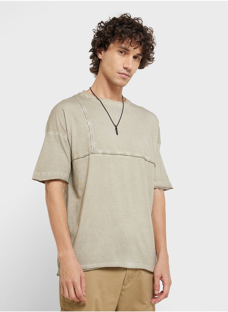 D-Struct Mens Oversized Cut And Sew Washed Tshirt  - Image 1