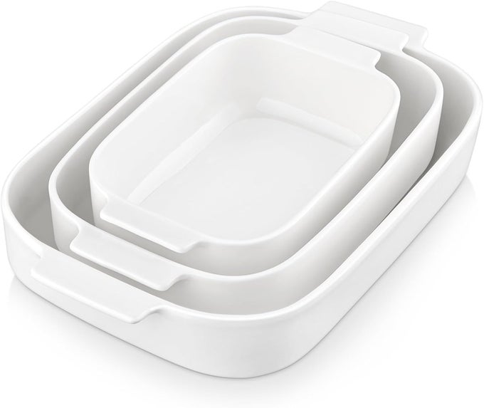 CASSEROLE DISHES FOR OVEN PORCELAIN BAKING DISHES SET OF 3 DURABLE CASSEROLE DISH SET LASAGNA PAN DEEP CERAMIC BAKEWARE SETS WITH HANDLES WHITE 13811794 SERIES BAKE