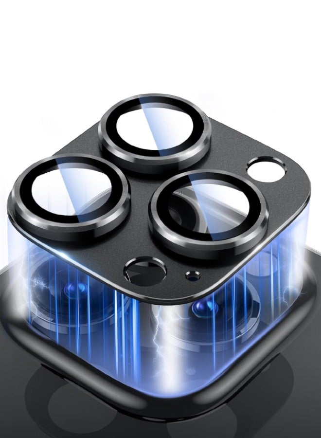 Camera Lens Protector for iPhone 16 Pro/iPhone 16 Pro Max, [Strong Adsorption][Drop Protection][Scratch Resistant] 9H Frosted Metal Aluminum Alloy Tempered Glass Cover Camera Screen Protector, Black - Image 1