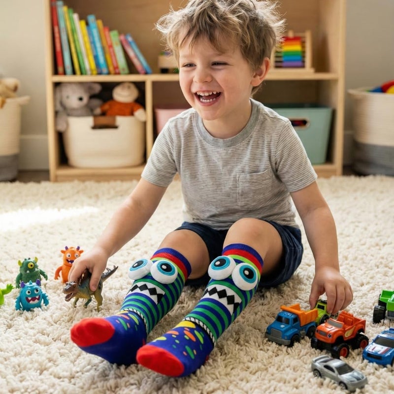Glitters Funky 3D High Socks for Kids & Teens - Colorful Monster Knee-High Socks - Image 4