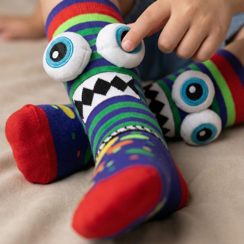 Glitters Funky 3D High Socks for Kids & Teens - Colorful Monster Knee-High Socks - Image 2