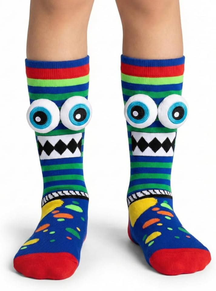 Glitters Funky 3D High Socks for Kids & Teens - Colorful Monster Knee-High Socks - Image 1