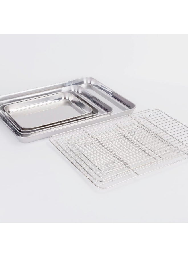 304, 201 Stainless Steel Flat-bottomed Square Plate Baking Cold Plate Baking Plate With Mesh Rack-Specifications:304 Disc Strip Type 31*24*3 - Image 2