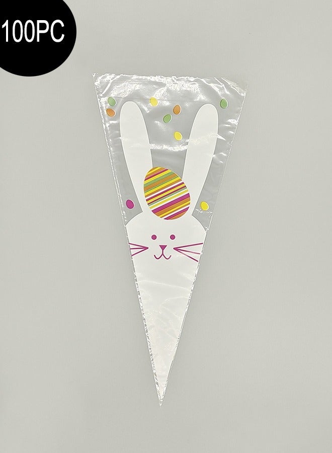 Large Cone Cellophane Bags 7x15 Inches 100 PCS 18x37cm Clear Cone Shaped Treat Bags with Twist Ties(Cute Rabbit Pattern)  - Image 1
