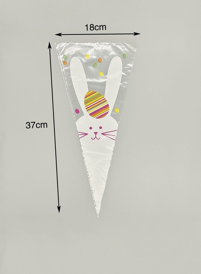 Large Cone Cellophane Bags 7x15 Inches 100 PCS 18x37cm Clear Cone Shaped Treat Bags with Twist Ties(Cute Rabbit Pattern)  - Image 2
