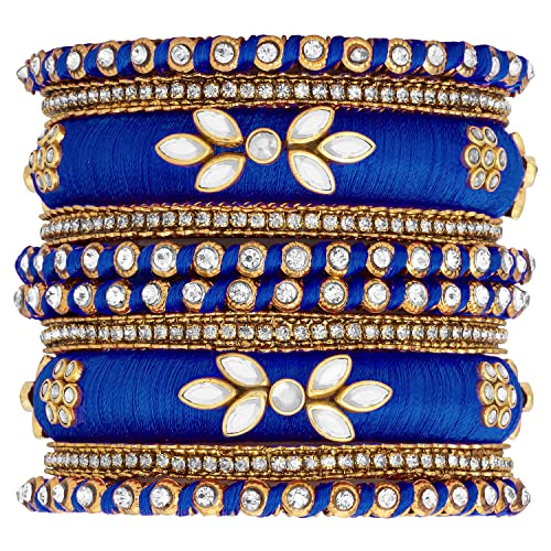 Peora Women's Silk Thread Fabric and Stone Studded Kundan/Chura/Chuda Blue Bangle Set (Size -2.6 inch) - Image 1