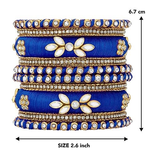 Peora Women's Silk Thread Fabric and Stone Studded Kundan/Chura/Chuda Blue Bangle Set (Size -2.6 inch) - Image 5