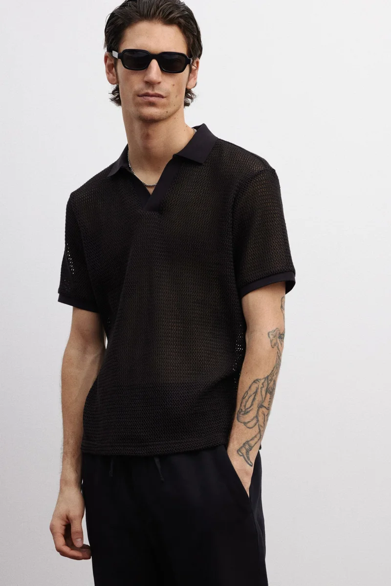 H&M Regular Fit Hole-knit polo shirt
