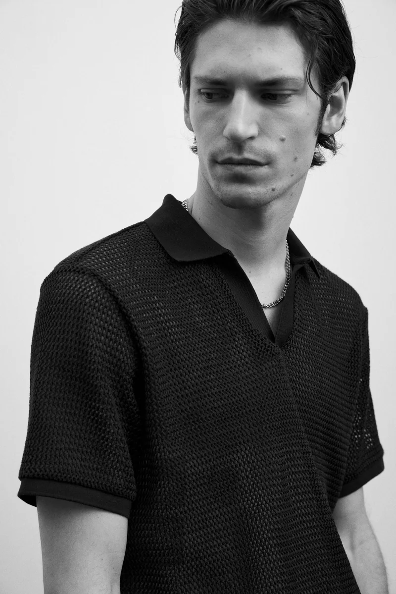 H&M Regular Fit Hole-knit polo shirt