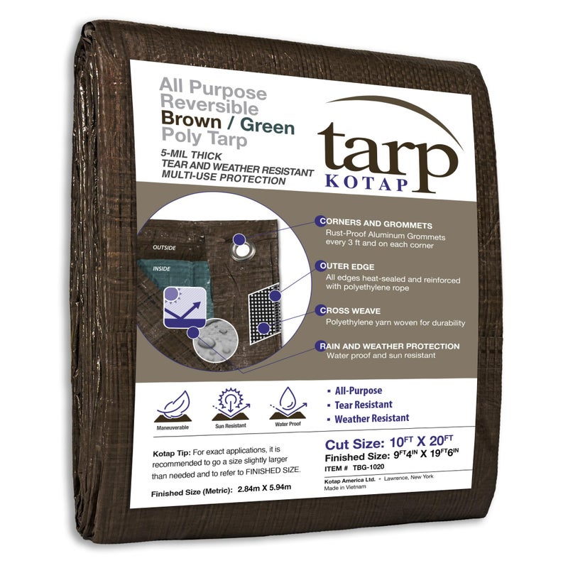 Kotap 10 x 20 Ft AllPurpose MultiUse ProtectionCoverage 5mil Poly Tarp Reversible Waterproof BrownGreen TBG1020 - Image 2