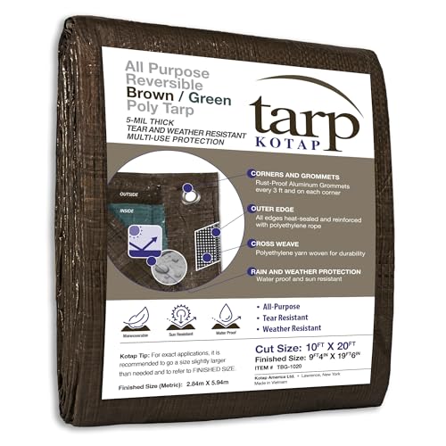 Kotap 10 x 20 Ft AllPurpose MultiUse ProtectionCoverage 5mil Poly Tarp Reversible Waterproof BrownGreen TBG1020 - Image 1