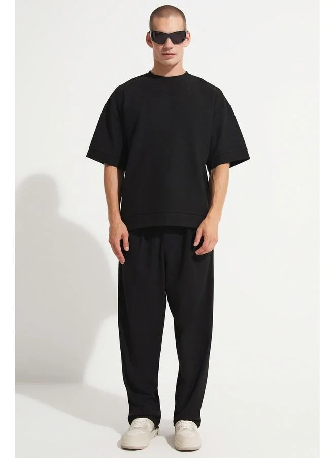 JUNE June Men Oversize Pattern Crew Neck Printed Tshirt Black