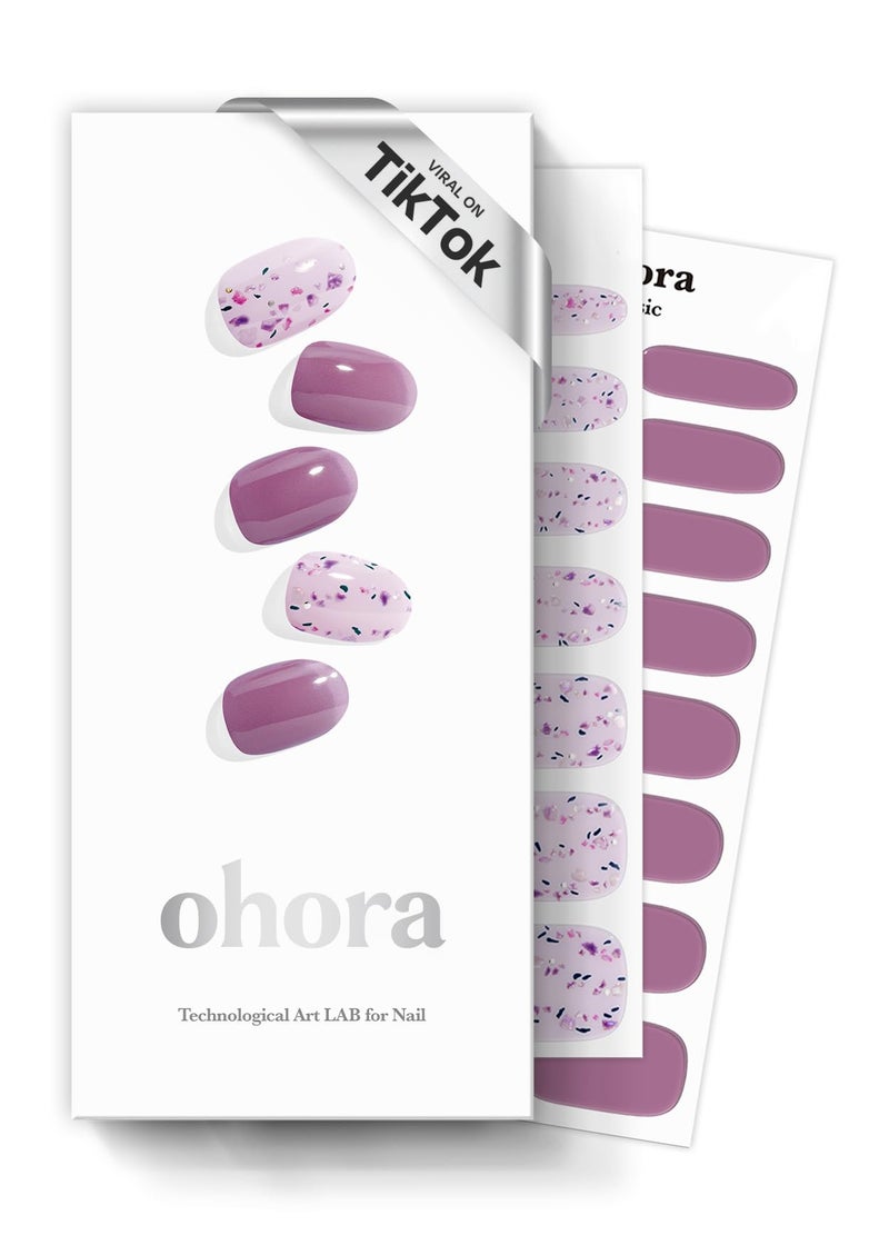 ohora Semi Cured Gel Nail Strips (N Violeta) - Purple, Patterned, Works with Any UV/LED Lamps, Salon-Quality, Long Lasting, Easy to Apply & Remove - Includes 2 Prep Pads, Nail File & Wooden Stick - Image 1