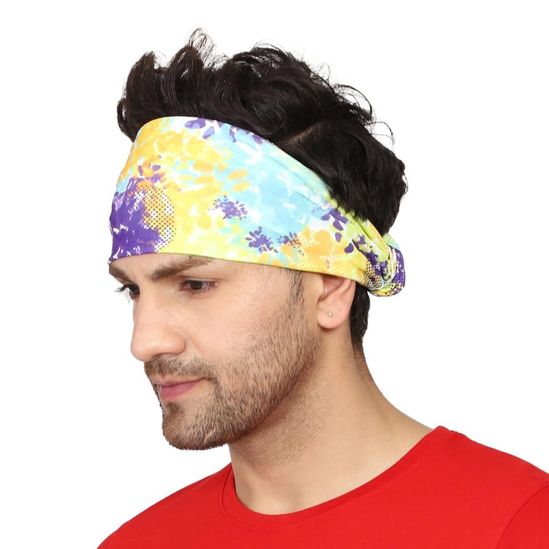 Coreteq Multicolor Sports Sweatband Headband Concealed Seam Micro-Spandex Men and Women (Tie Dye) Free Size - Image 1