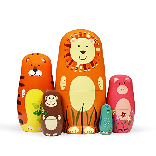 HYCLES Nesting Dolls Russian Matryoshka Wood Stacking Nested Set for Kids Handmade Toys for Children Kids Christmas Birthday Decoration Halloween Wishing Gift - Image 1