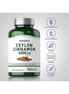 Piping Rock Ceylon Cinnamon Capsules 6000mg | 150 Count | Herbal Extract Supplement | Non-GMO, Gluten Free  - Image 3