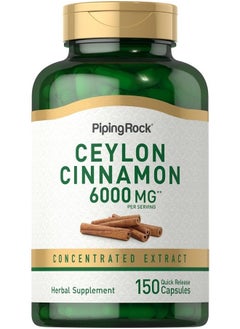 Piping Rock Ceylon Cinnamon Capsules 6000mg | 150 Count | Herbal Extract Supplement | Non-GMO, Gluten Free  - Image 1