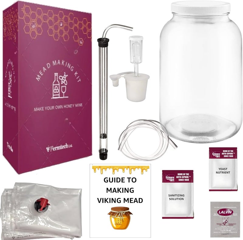 Fermtech Standard Mead Making Kit - Reusable Make Your Own Mead Kit - Yields 1 Gallon of Mead | Beer Wine Fruit Wine Kombucha Compatibility - Image 1