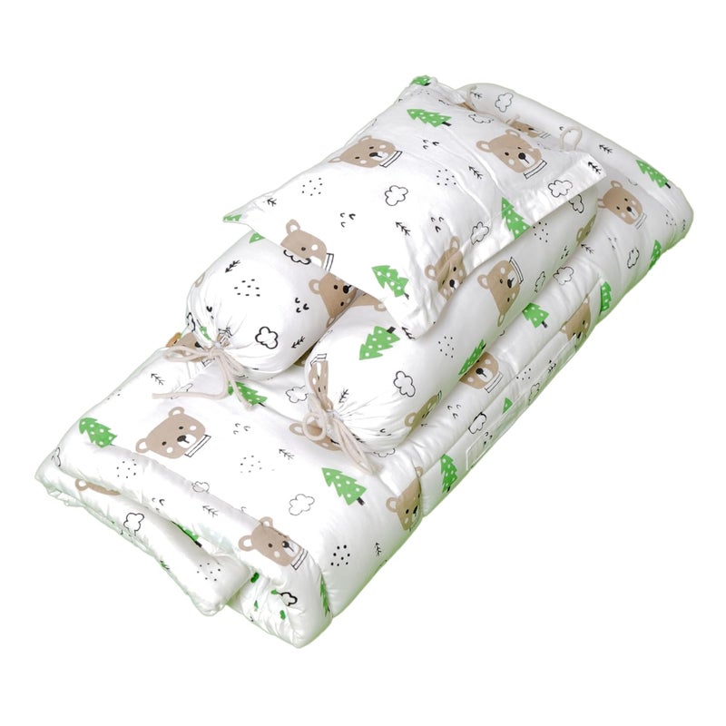 NWF | Pack of 4 – 100% Cotton Unisex Baby Bedding Set with Mattress | Portable Daytime Bedding for Newborns & Infants (0–24 Months) | Size: 26" x 40" | Green - Image 4