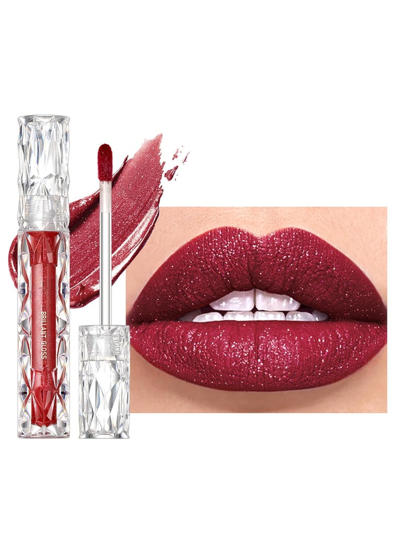 Easilydays - Red Lip Gloss for Women High Pigment Diamond Shimmer Metallic Lip Glaze LongLasting Shiny Liquid Lipstick Waterproof Moisturizing Popular Shiny Lip ColorChristmas Party Makeup 06 - Image 1