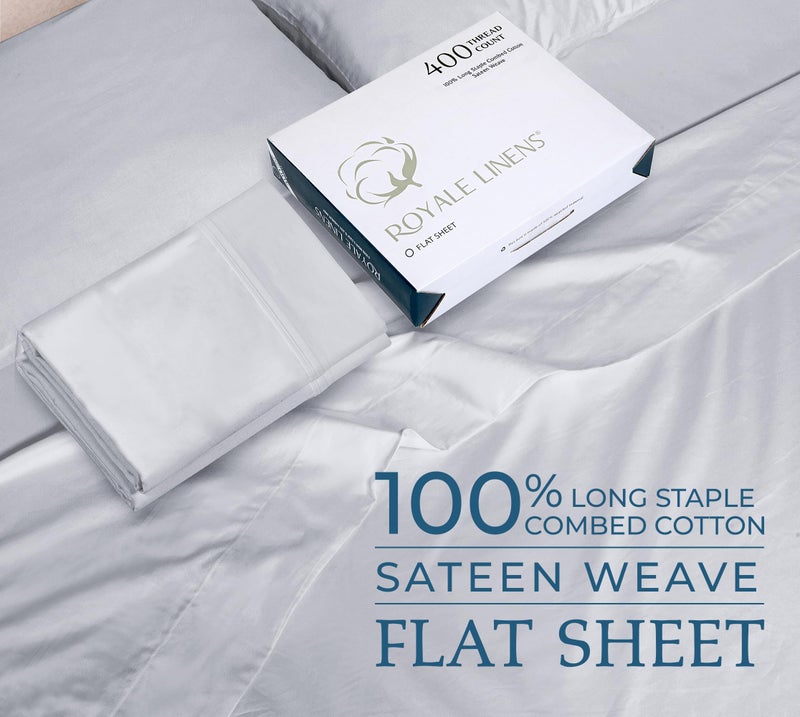 ROYALE LINENS 400 Thread Count 100% American Grown Cotton Flat Sheet - Cooling Sheets - Full Sheets - Luxury Sateen Weave - Full Flat Sheet Sold Separately - Soft Silver Flat Sheet Only (Full  Spanish Silver) - Image 2