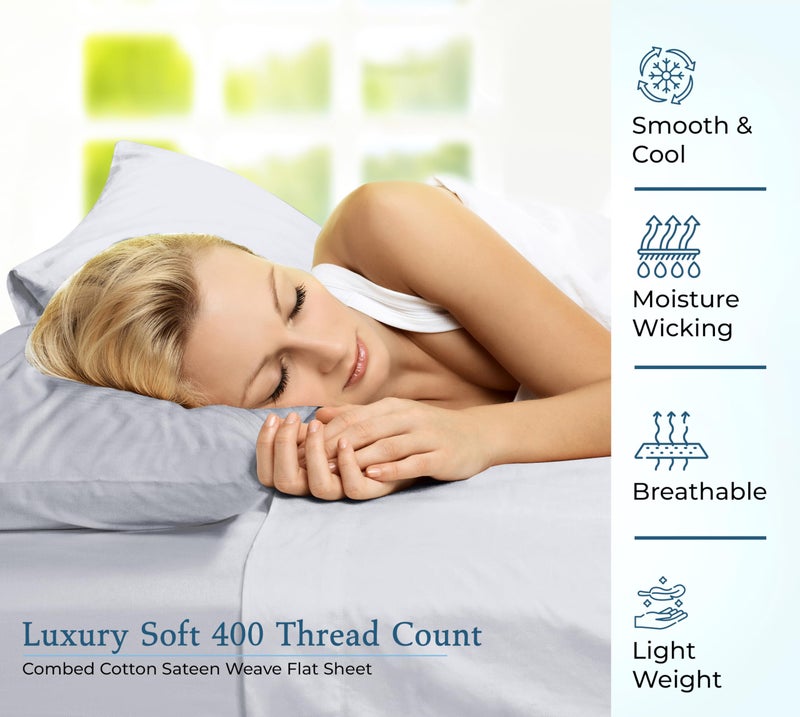 ROYALE LINENS 400 Thread Count 100% American Grown Cotton Flat Sheet - Cooling Sheets - Full Sheets - Luxury Sateen Weave - Full Flat Sheet Sold Separately - Soft Silver Flat Sheet Only (Full  Spanish Silver) - Image 5