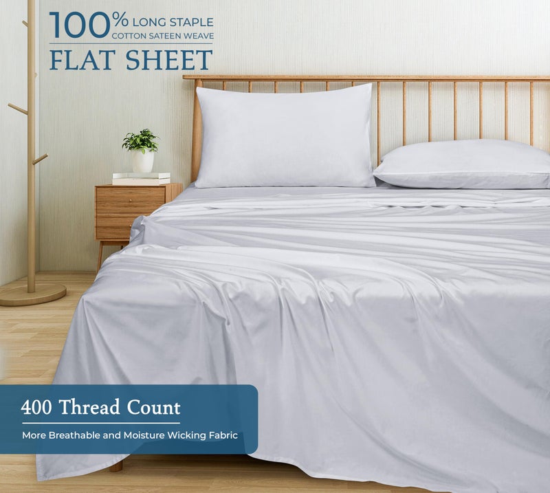 ROYALE LINENS 400 Thread Count 100% American Grown Cotton Flat Sheet - Cooling Sheets - Full Sheets - Luxury Sateen Weave - Full Flat Sheet Sold Separately - Soft Silver Flat Sheet Only (Full  Spanish Silver) - Image 4