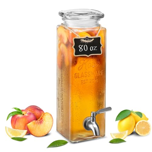 Kook Drink Dispenser, 80 oz, Water Dispenser Countertop, Glass Drink Dispenser, Beverage dispenser, with Leak-Proof Spigot, Clear Rectangular Jar, Storage for Party, Fridge, for Water, Iced Tea - Image 1
