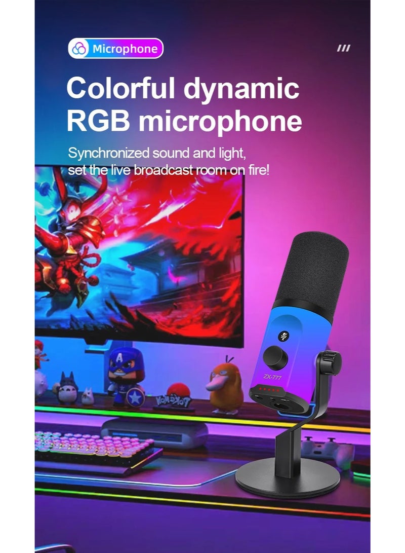 ميكروفون ألعاب ZX-777 USB، مزود بإضاءة RGB ديناميكية، وميكروفون كابسول احترافي ذو توجيه قلبي، مناسب للبودكاست وتسجيلات YouTube والألعاب - أسود - Image 2