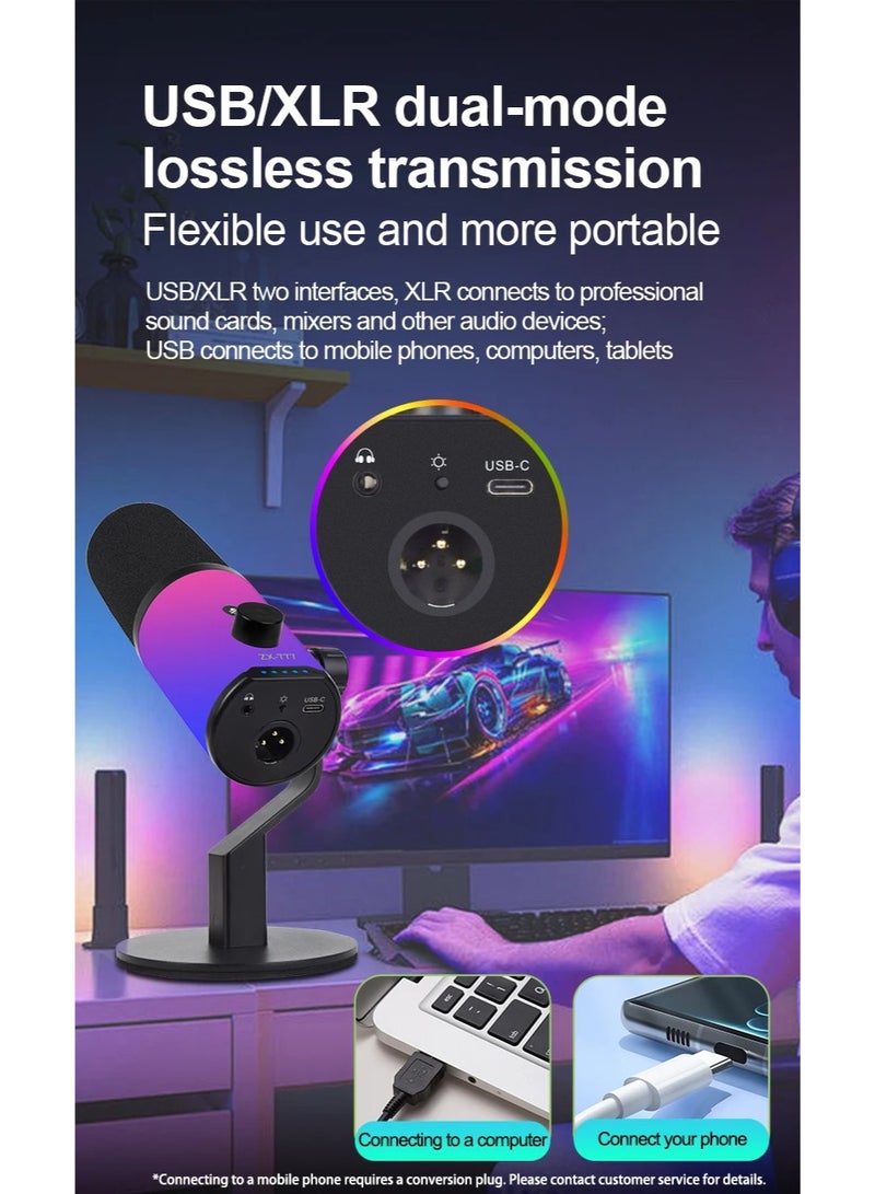 ميكروفون ألعاب ZX-777 USB، مزود بإضاءة RGB ديناميكية، وميكروفون كابسول احترافي ذو توجيه قلبي، مناسب للبودكاست وتسجيلات YouTube والألعاب - أسود - Image 4