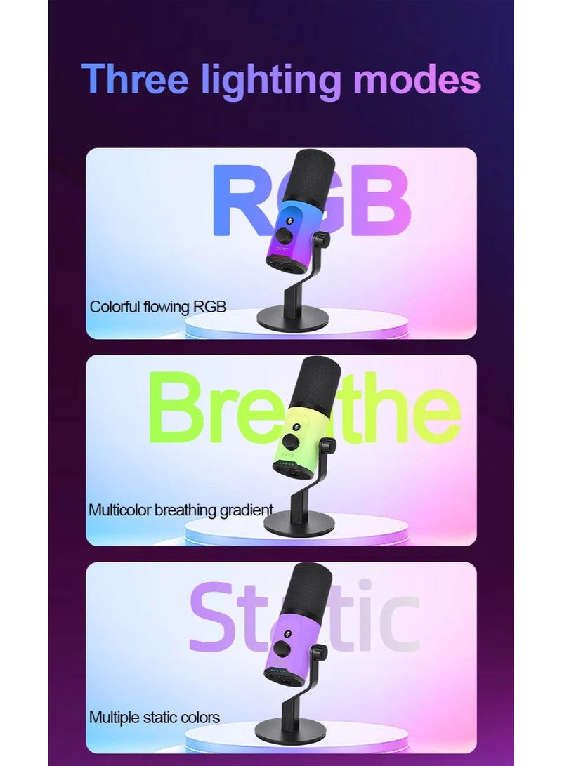 ميكروفون ألعاب ZX-777 USB، مزود بإضاءة RGB ديناميكية، وميكروفون كابسول احترافي ذو توجيه قلبي، مناسب للبودكاست وتسجيلات YouTube والألعاب - أسود - Image 5