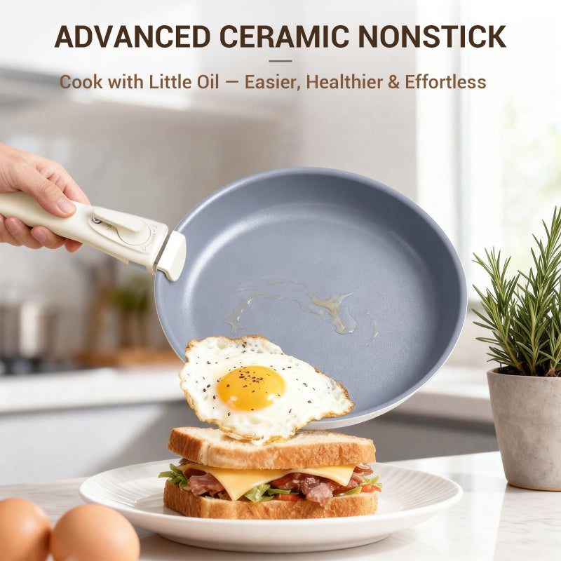 Ammeloo Ceramic Pots and Pans Set Non Stick, Non Toxic Cookware Set with Removable Handles, 18 Pcs Healthy Kitchen Cooking Set, Induction Ready, Dishwasher & Oven Safe, PFAS PFOA & PTFE Free - Image 3